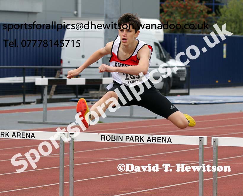 Under-17 mens 400 metres hurdles, Northern Under-15 and under-17 Championships, Wigan. Photo: David T. Hewitson/Sports for All Pics